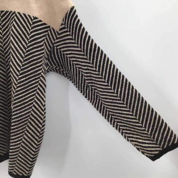 Women's M Herringbone Mock Neck Sweater Cotton Blend Black & Tan Colorblock - Picture 8 of 10